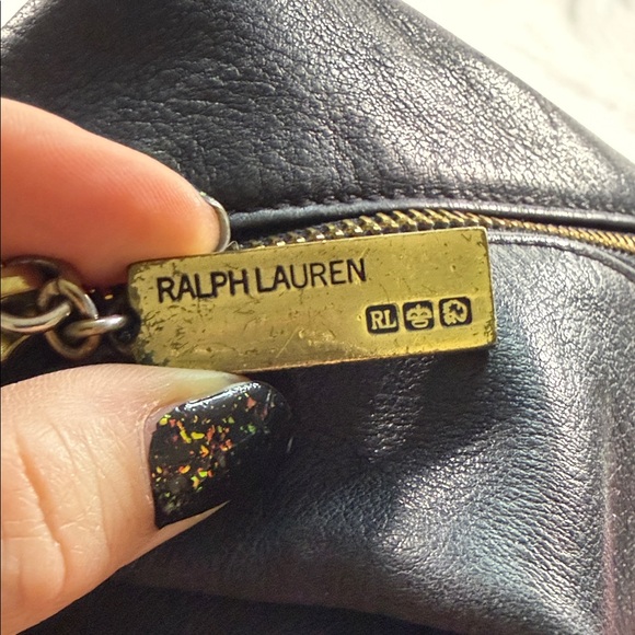 Ralph Lauren Black Leather Bag with Gold Accents - Picture 2 of 12